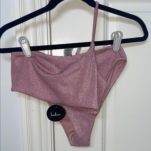 Lulu's Pink Glitter One-Shoulder 2 piece swimsuit